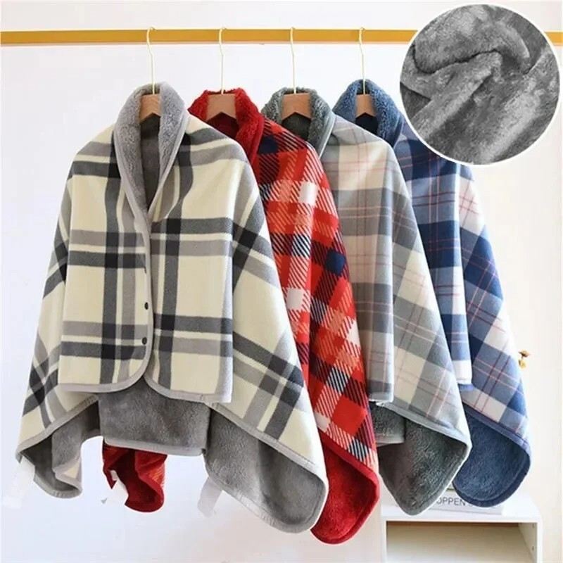 Thick Plaid Wearable Blanket - Soft Fleece Throw, Color like picture, 31x51''
