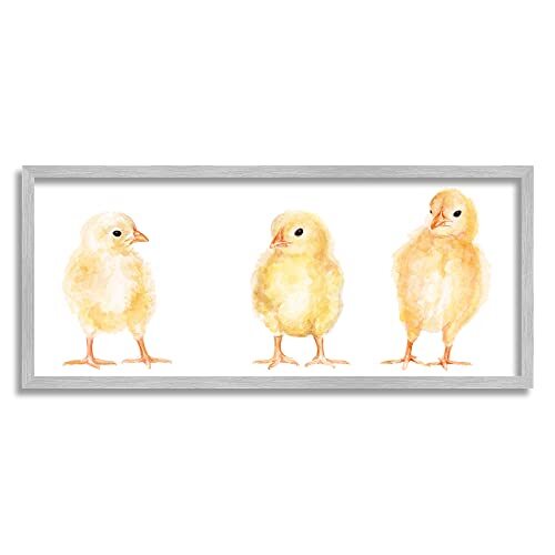 Baby Chick Trio Watercolor Portrait ' Wild Animals Grey Framed Wall Art, 24 x...