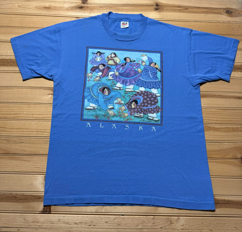 Vintage 1995 Alaska Berry Picker Art Nature Travel Souvenir Shirt USA - Size XL