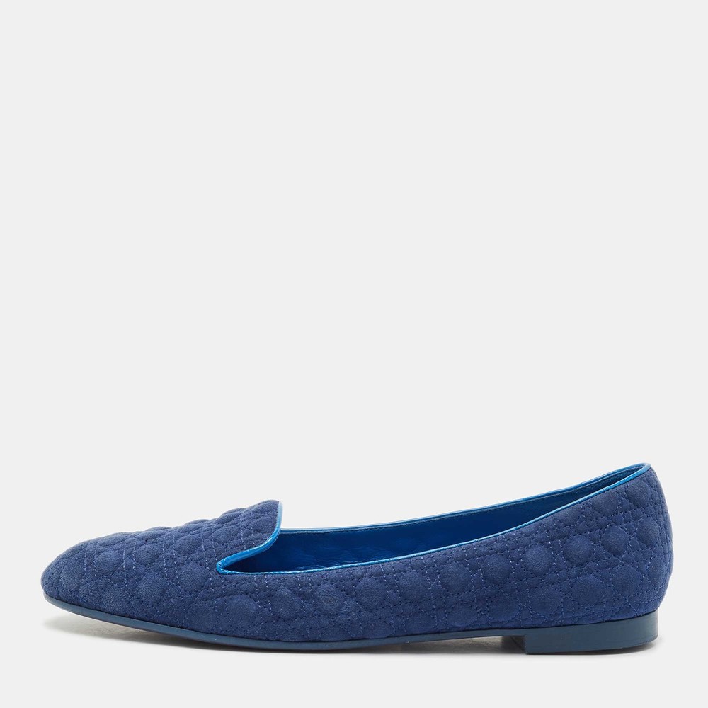 Dior Navy Blue Suede Cannage Smoking Slippers Men Size 40