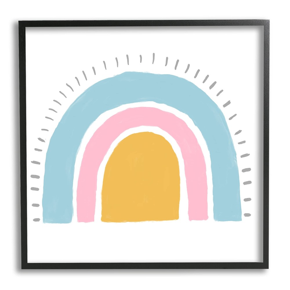 Sunrise Rainbow Shape Blue Pink Yellow Sky, Designed by Kali Black Framed Wal...