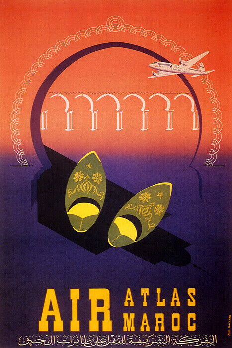 Airplane Air Atlas Maroc Morocco Africa Travel Tourism Vintage Poster Repro