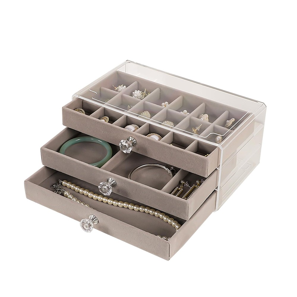 Jewelry Box with 3 Drawers, Earring Holder Organizer, Acrylic Clear Ring Case...