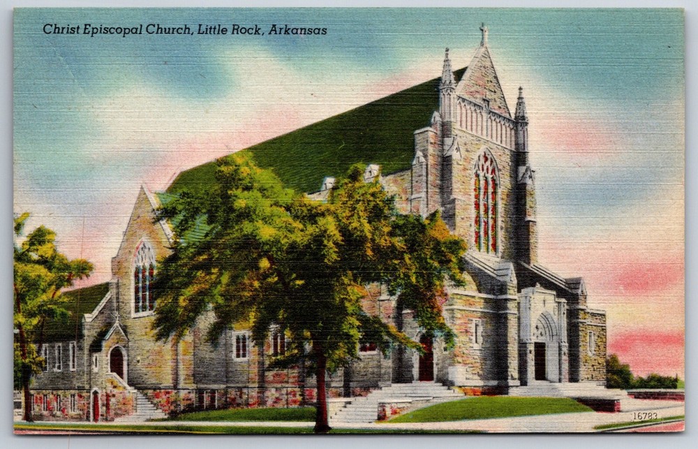 Little Rock Arkansas~Christ Episcopal Church Bldg Street View~Vtg Linen Postcard