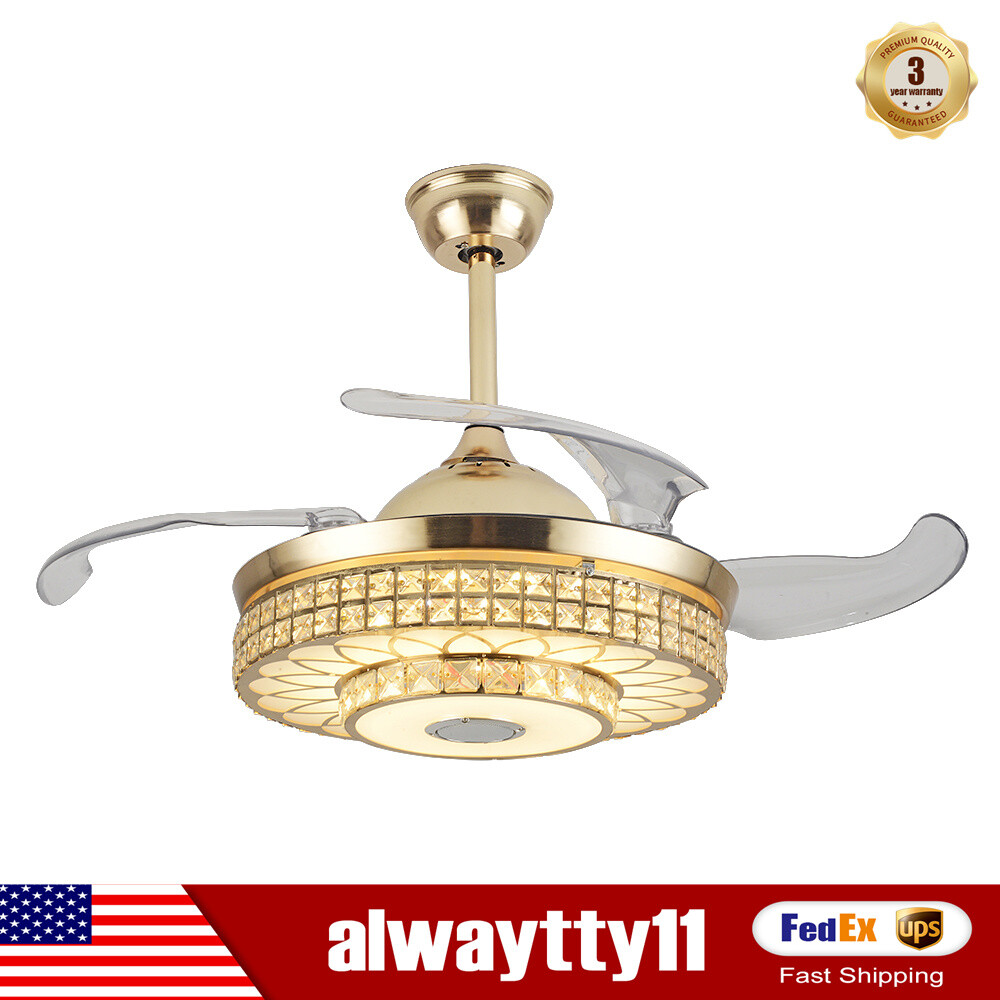 42-Inch Retractable Ceiling Fan with 7-Color LED Light Bluetooth Speaker Remote Control  