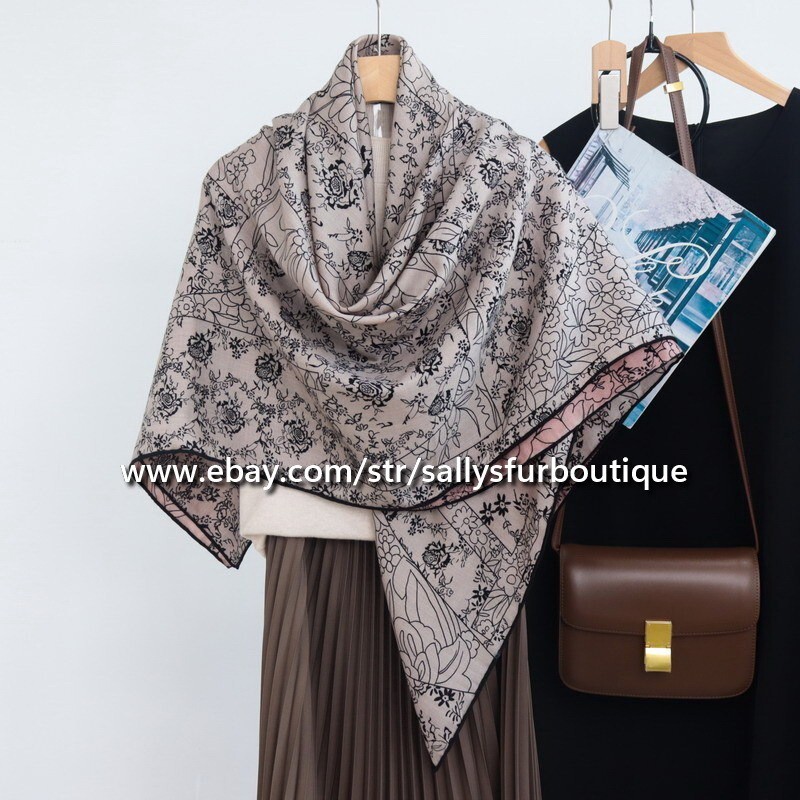 70% Cashmere 30% Silk Floral Print Double Face Shawl by Sallys 53