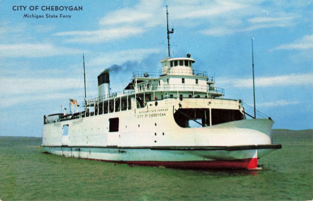 Michigan State Ferry- City of Cheboygan Straits of Mackinac Michigan MI Postcard