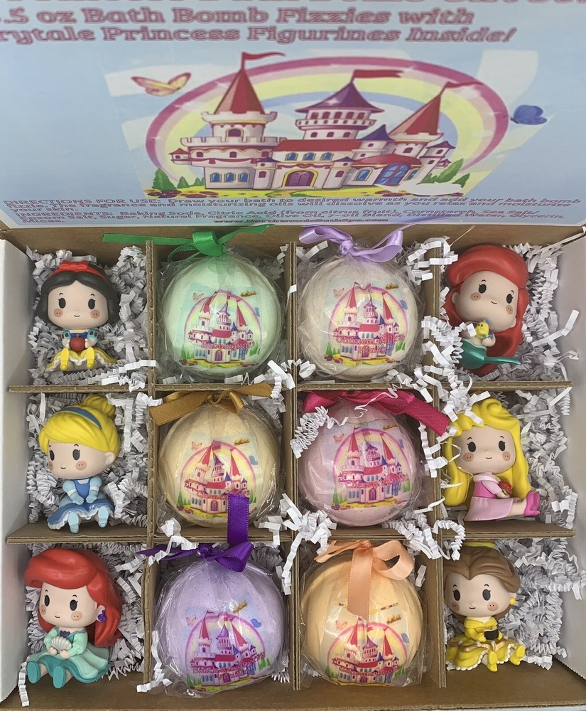 Large Fairytale Princess Figurines 6-pack Bath Bomb Gift Set for Kids
