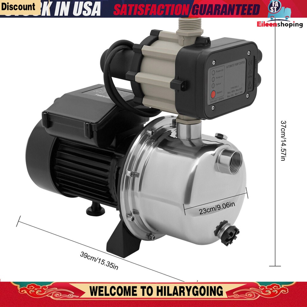 Shallow Well Pump Portable Garden Jet Pump w/ Auto Controller 1.5 HP 1200 GPH