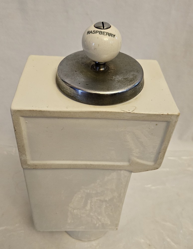 Vintage Soda Fountain Syrup Dispenser Porcelain Canister With Ladle Rasberry