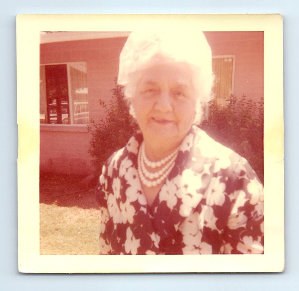 Old Vintage Square Color Photo SOLO OLDER WOMAN CANDID PORTRAIT SNAPSHOT PIC