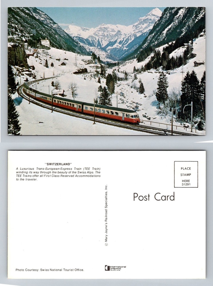Swiss Alps, SZ-Switzerland, TEE Train in Snowy Mountain Scenery Vintage Postcard