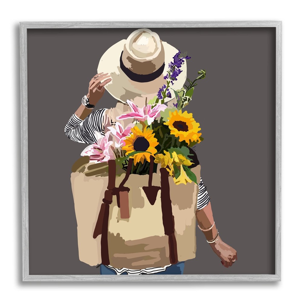Vibrant Floral Backpack Bouquet Framed Wall Art with Design Details