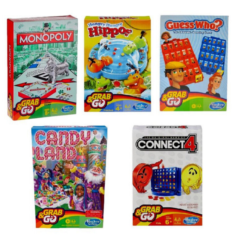 HASBORO Grab&Go Travel Set 5 GAMES Monopoly Hippo Guess Who CandyLand Connect 4