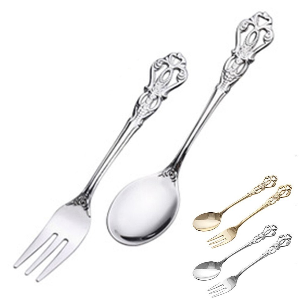 Fork Spoon 2pcs/set Creative Embossed Fine And Retro Texture Fruit Fun