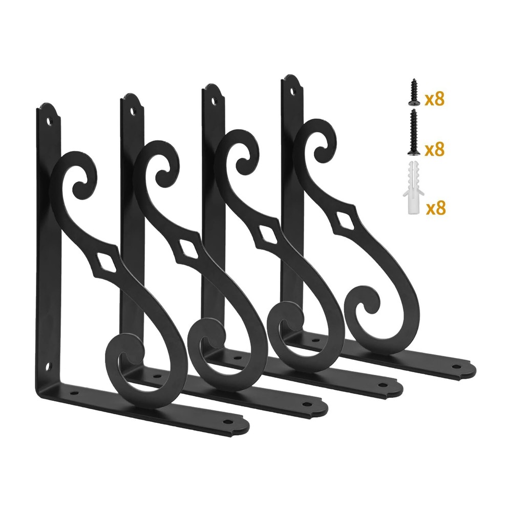 5 Inch Decorative Shelf Brackets, 4 Pack Wall Mounted Metal Shelving Brackets...