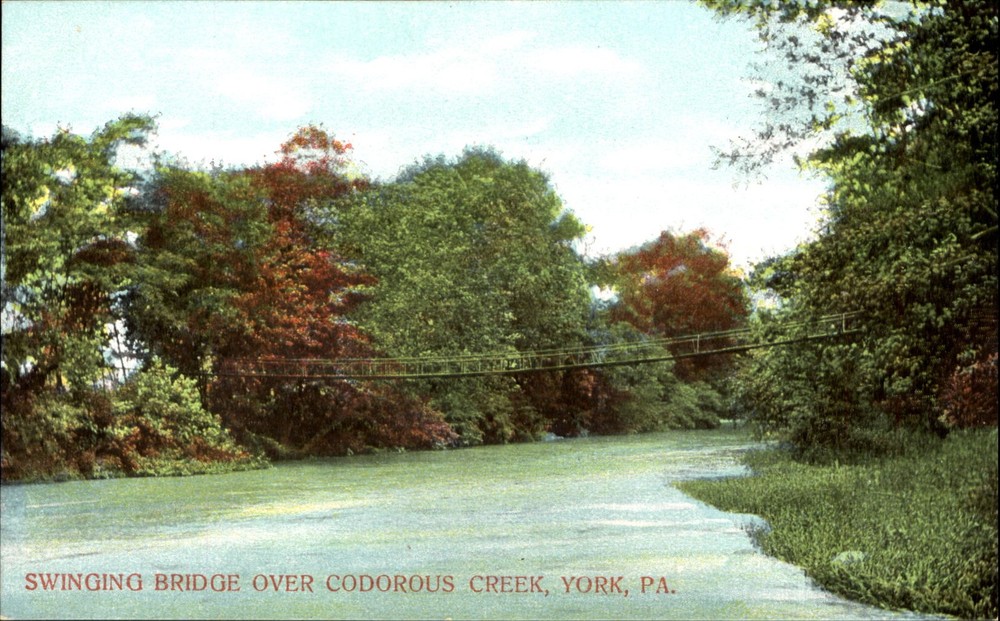 Swinging Bridge over Codorous Creek ~ York Pennsylvania PA ~ c1910 postcard