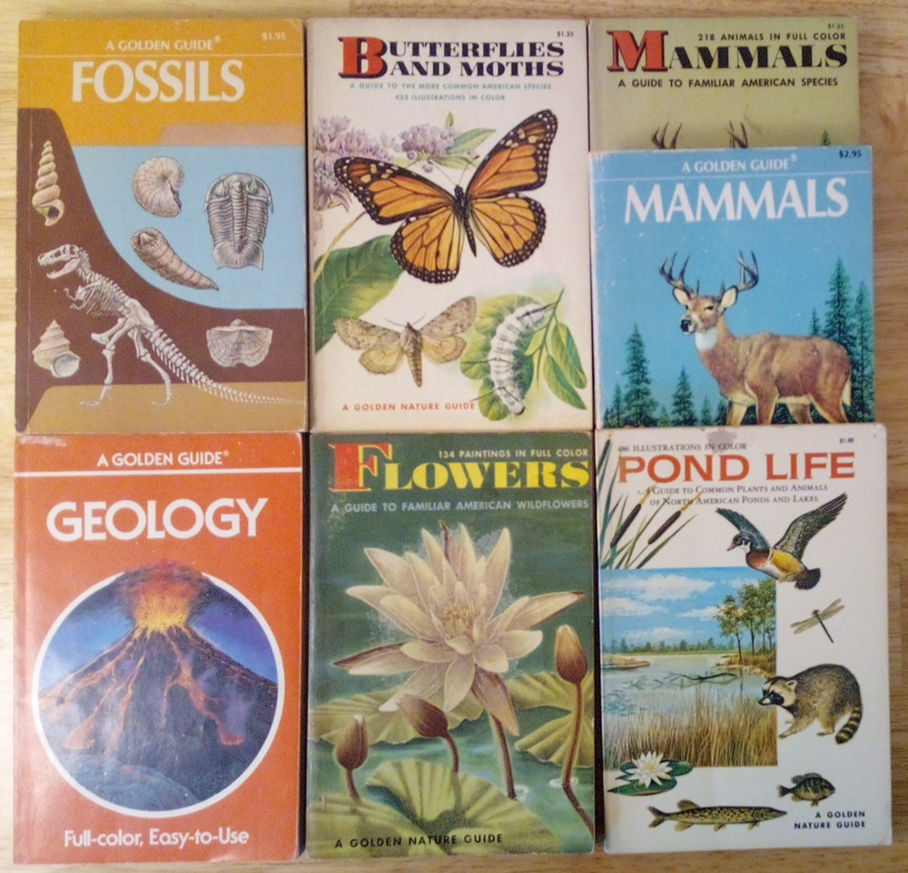VTG Lot of 7 Golden Guide & Nature Books incl. Fossils Flowers Mammals