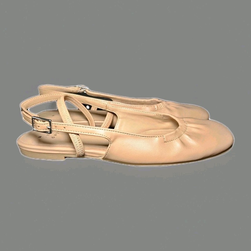Women's  Slingback Scrunch Toe Flats - A New Day Tan size 6