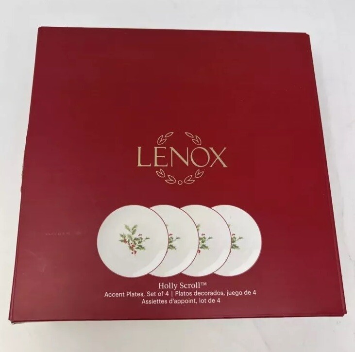 Lenox NWB Christmas Holly Scroll Accent Plates Set Of 4 holiday 7.5”-image