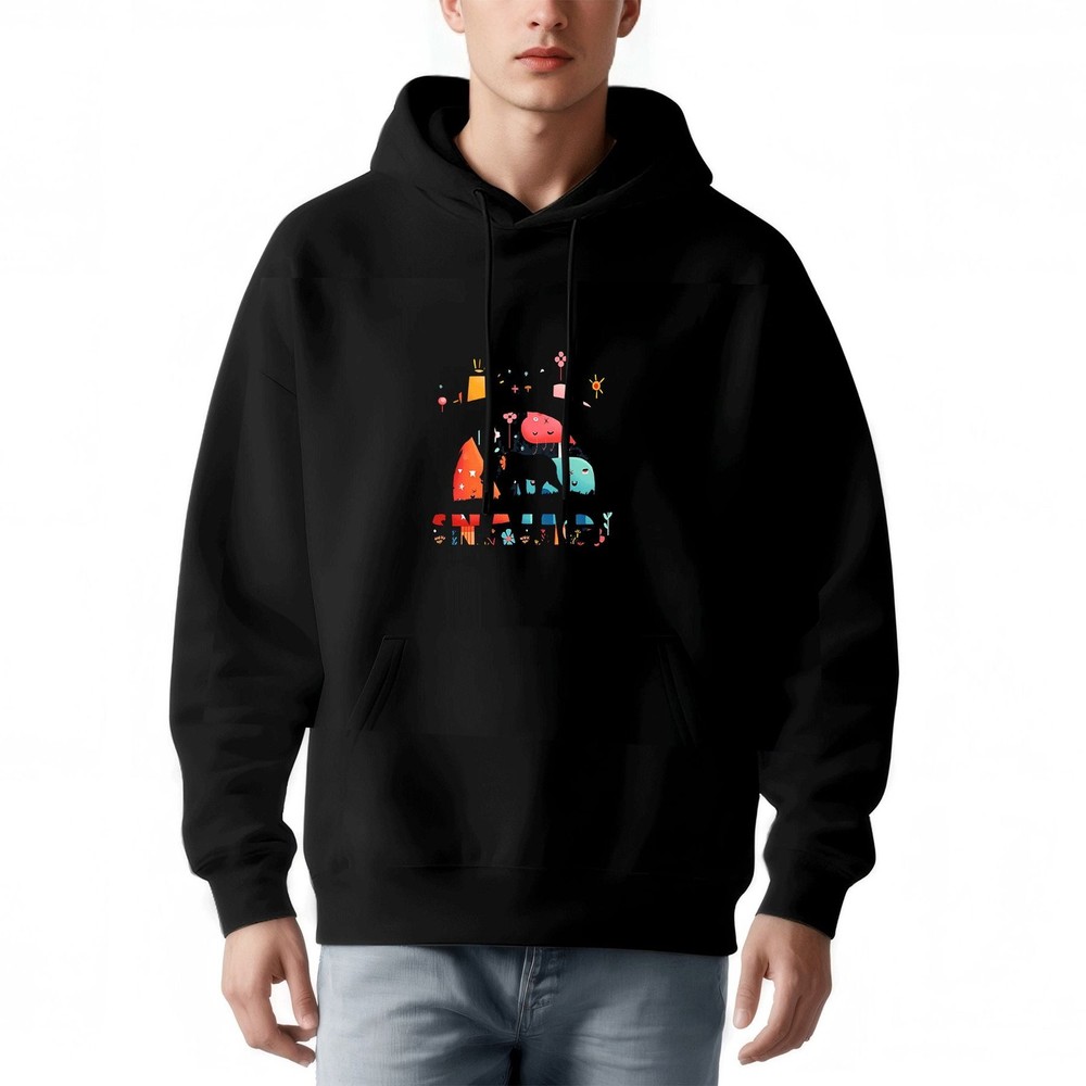Men's Loose Fit Hoodie with Colorful Elephant Graphic Abstract Shapes & Bold '-image