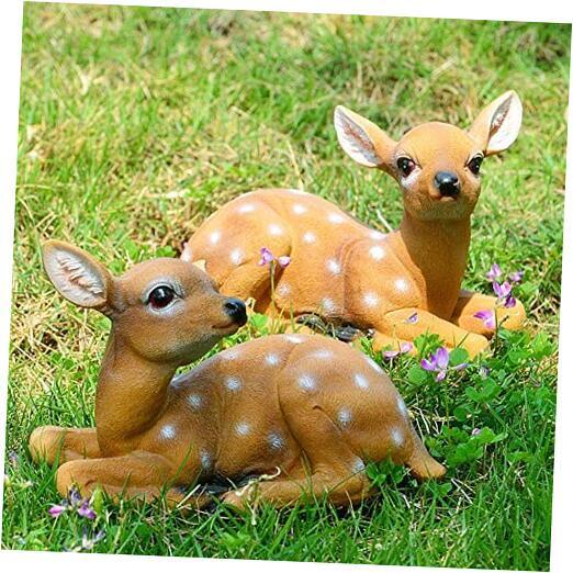 2Pcs Garden Statue, Art Craft Ornaments Durable Garden Sculpture Deer Statue,
