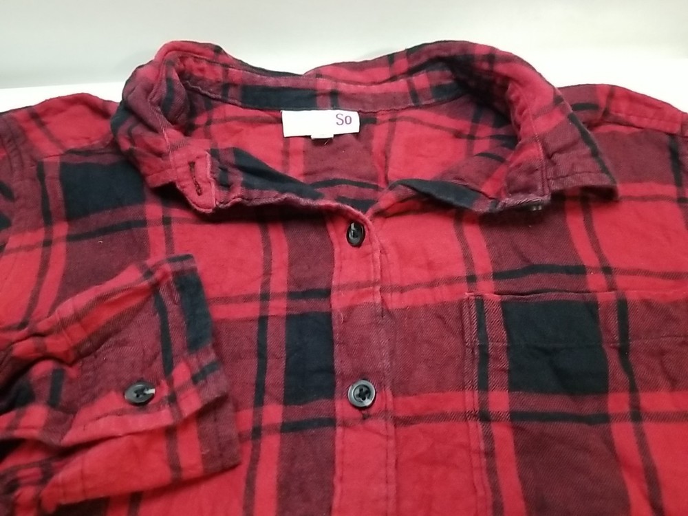 SO Womens Plaid Flannel Long Sleeve Button Up Medium Shirt