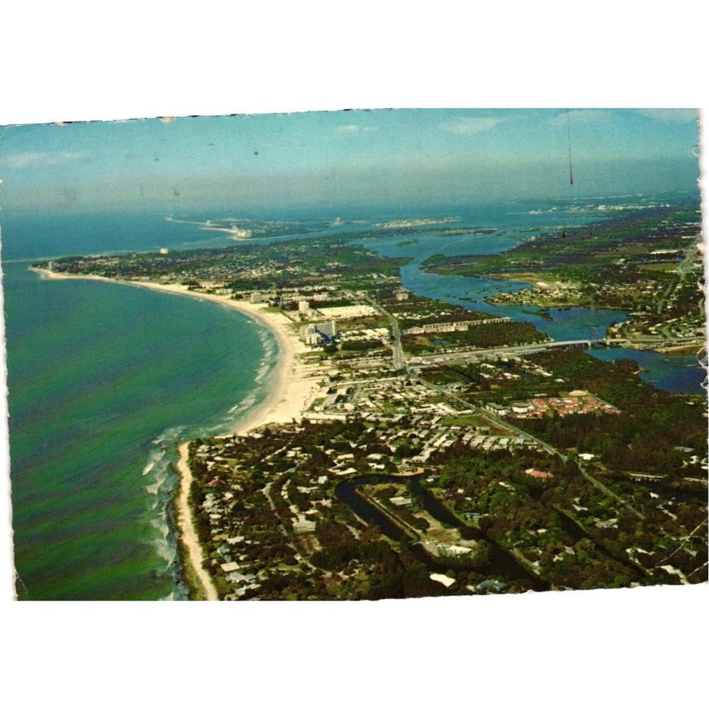 Vintage Siesta Key Florida Postcard Aerial View Crescent Beach Sarasota Chrome