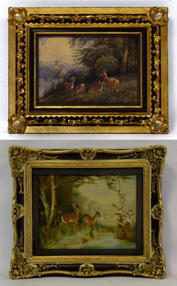 Old paintings, Landscapes with deer – set of 2 pieces.