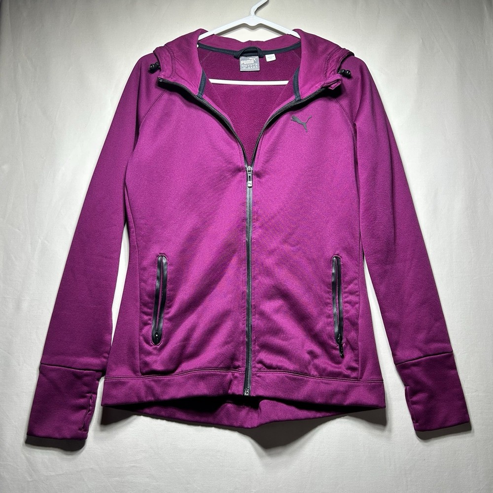 Puma Sweatshirt Womens S Purple Hoodie Thumb Holes Full Zip Athletic Jacket