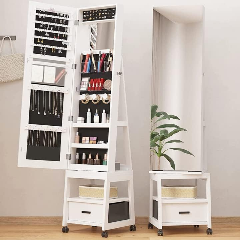 360° Swivel Jewelry Armoire, Floor Standing Locking with Full Length Mirror,Bott