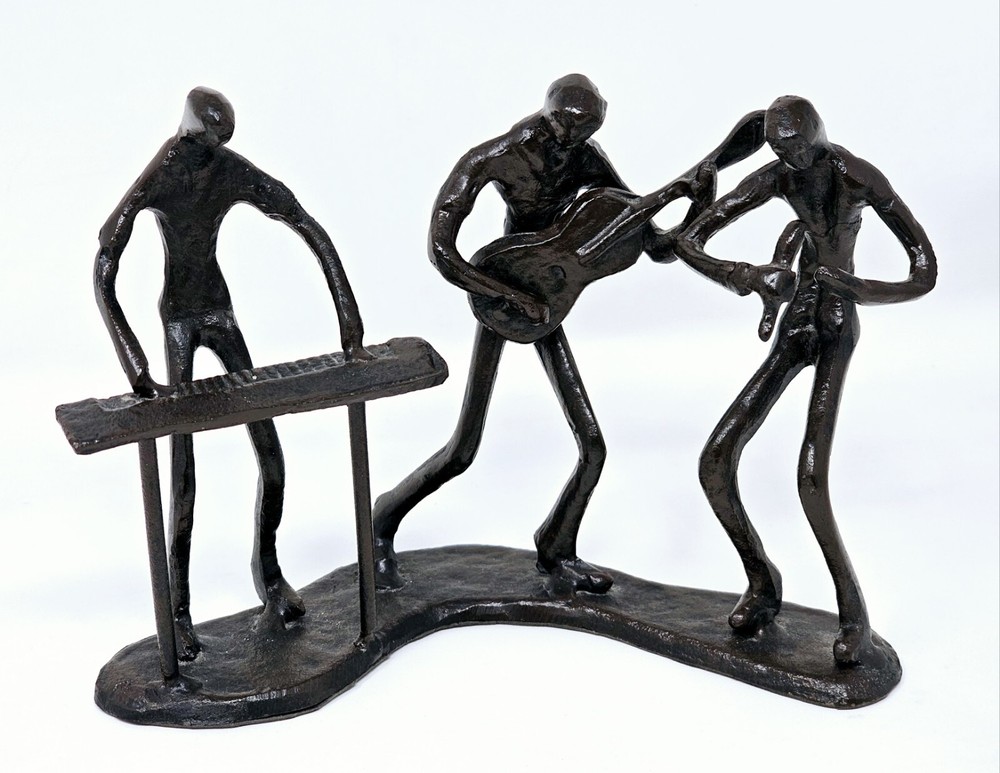 Bronze Brutalist Guitar Pianist Singer Band Sculpture Display Piece