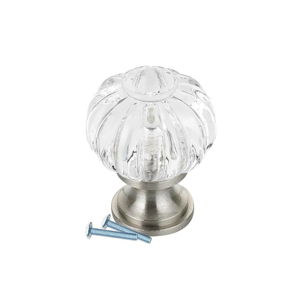 2x Pumpkin Round Brushed Nickel Clear Kitchen Cabinet Knob, 1-3/32