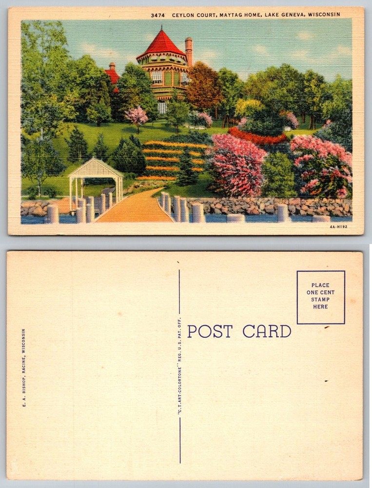 Ceylon Court Maytag Home Lake Geneva Wisconsin Vintage Postcard CT Art-Colortone