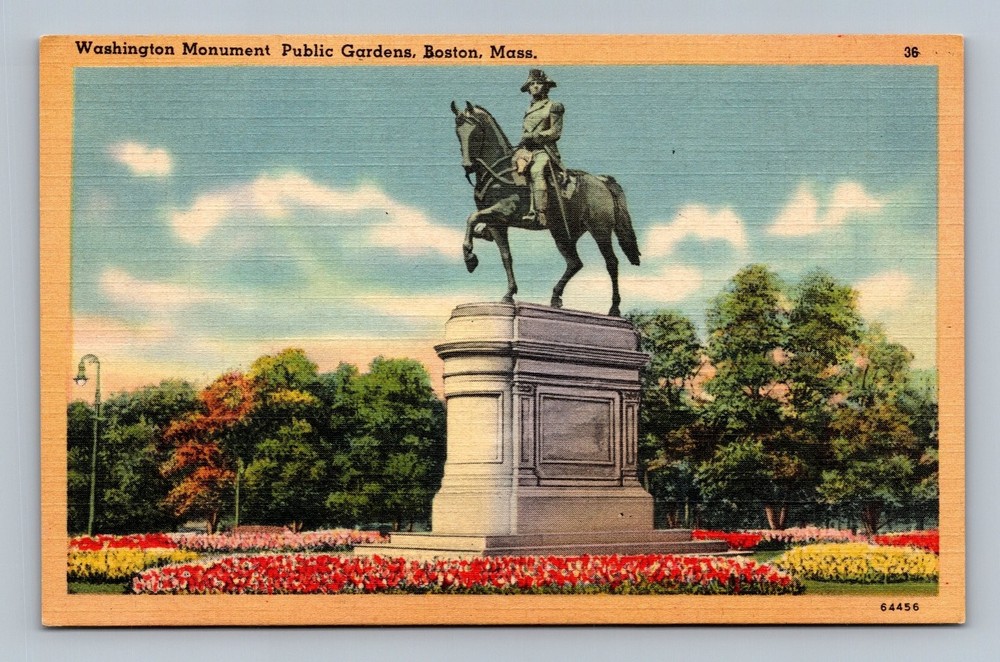 Vintage Linen Postcard Washington Monument Public Gardens Boston MA