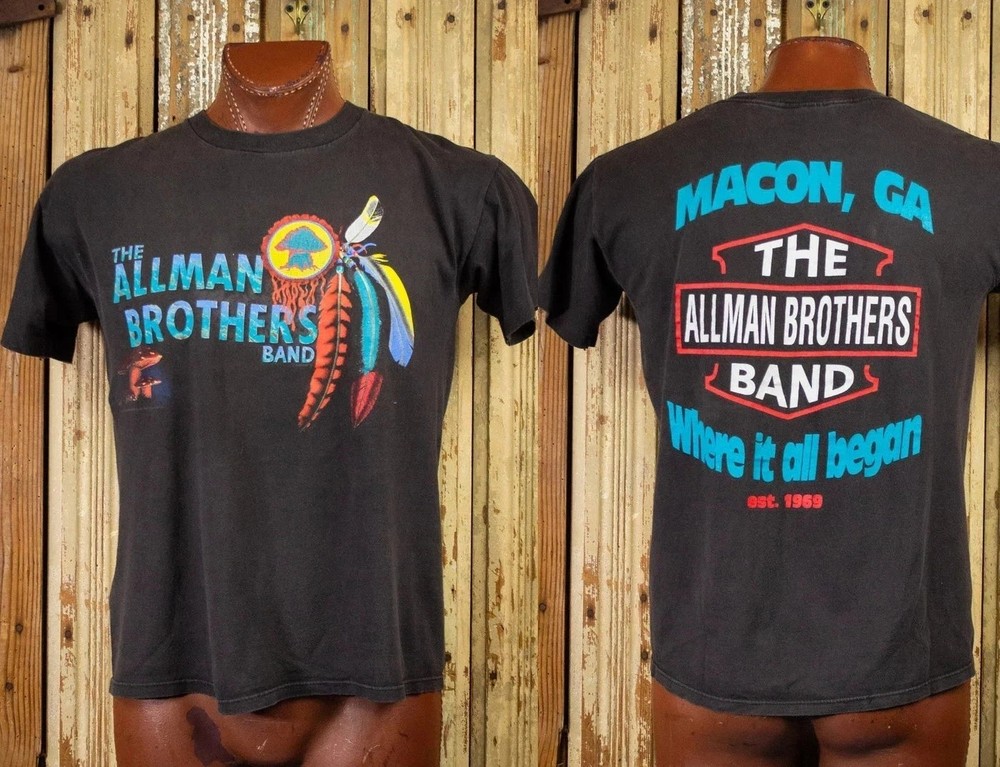 Hot!!! Vintage Allman Brothers Band Macon, GA Concert T Shirt 90s Black Reprint