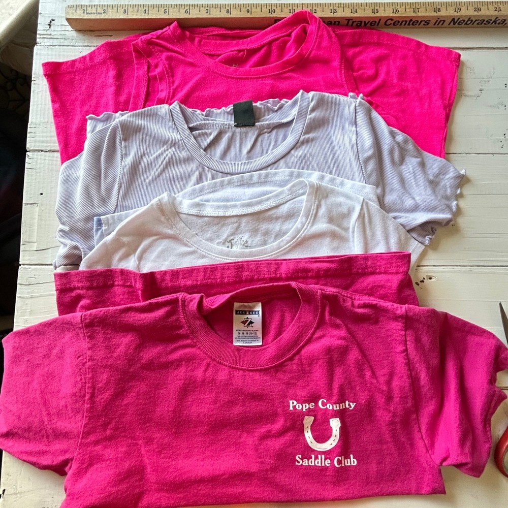 Girls Top Bundle Justice Jerzees Pink Purple Graphic Tee Ribbed Rose Size 10-12