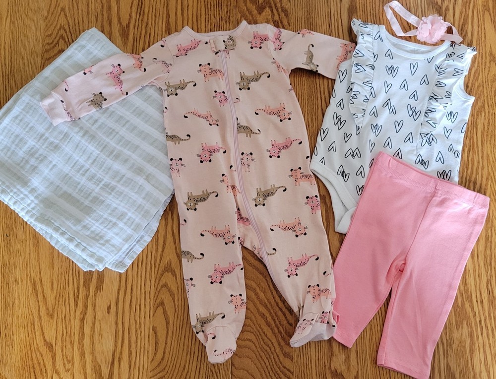 Lot Of 2 Pretty 3-6 Months Girls Outfits ~Pants, Top, Jammies~ Total 4 Pieces