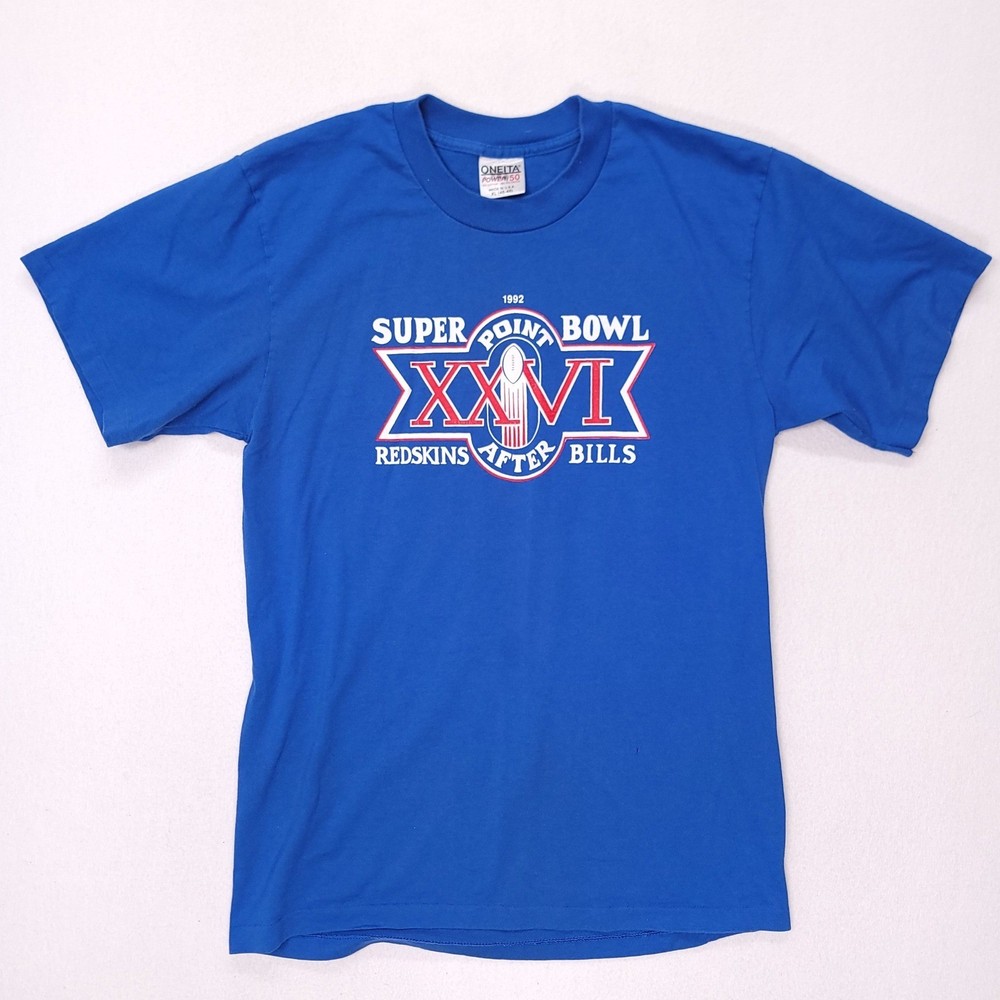 Vintage 1992 Super Bowl XXVI T-Shirt Redskins vs Bills Blue XL