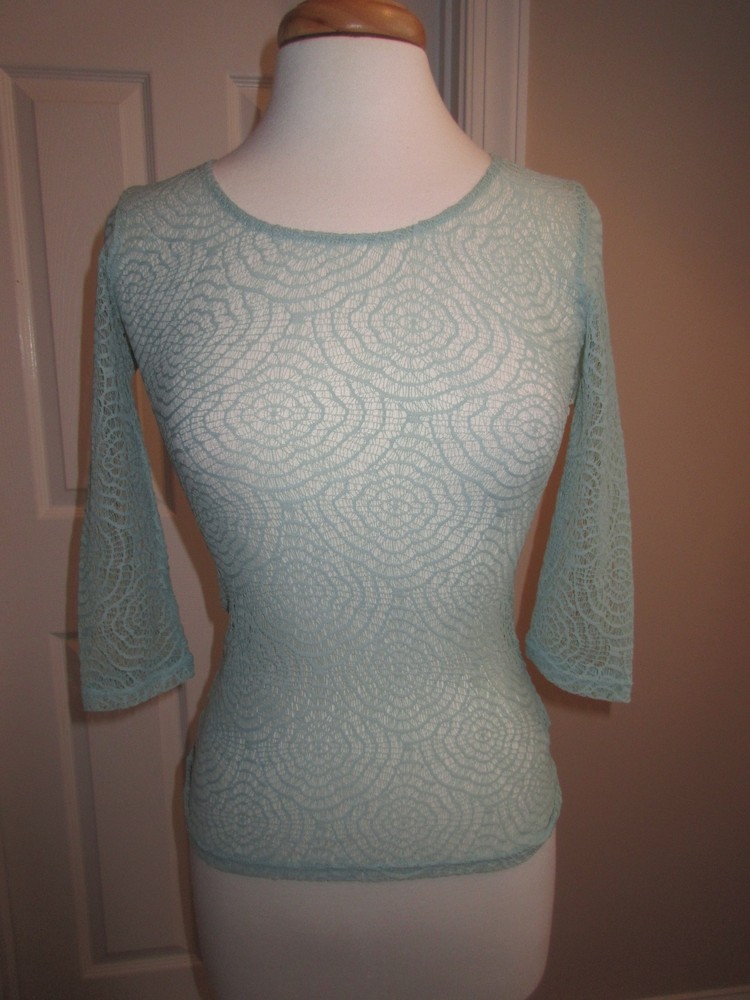 3/4 SLEEVE SHIRT - Charlotte Russe - Open Weave - Sea Green - Sz X-Small