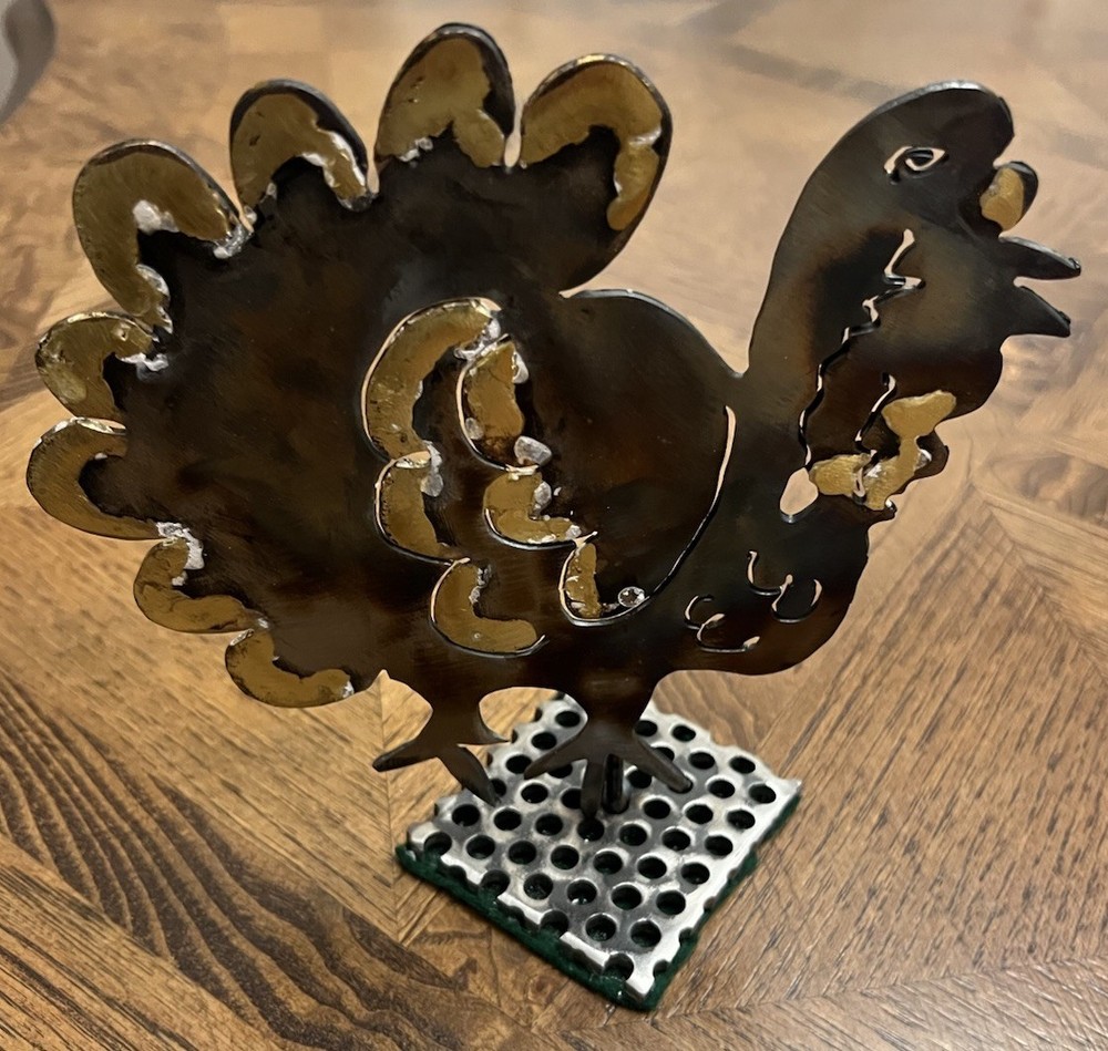 Vintage Handmade 9” Welded Metal Turkey Art Sculpture - Rustic Farmhouse Decor