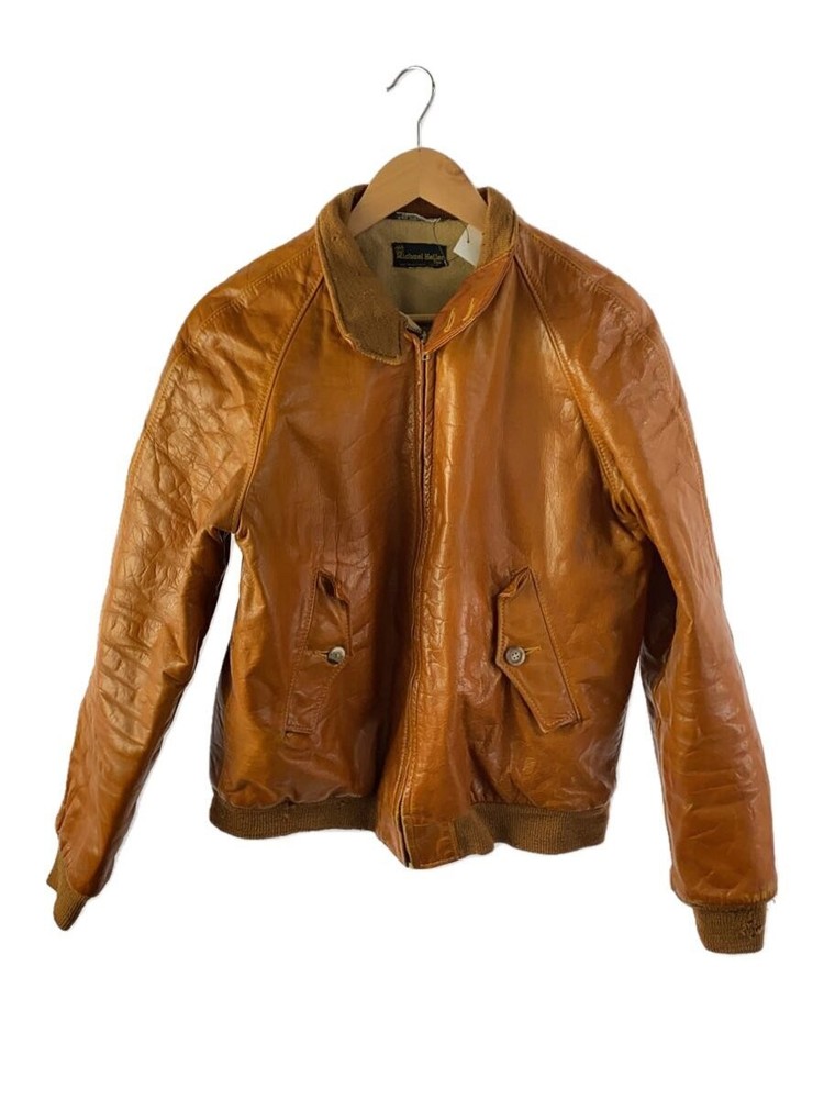 Men's Brown Plain Leather Blouson Jacket Size 40