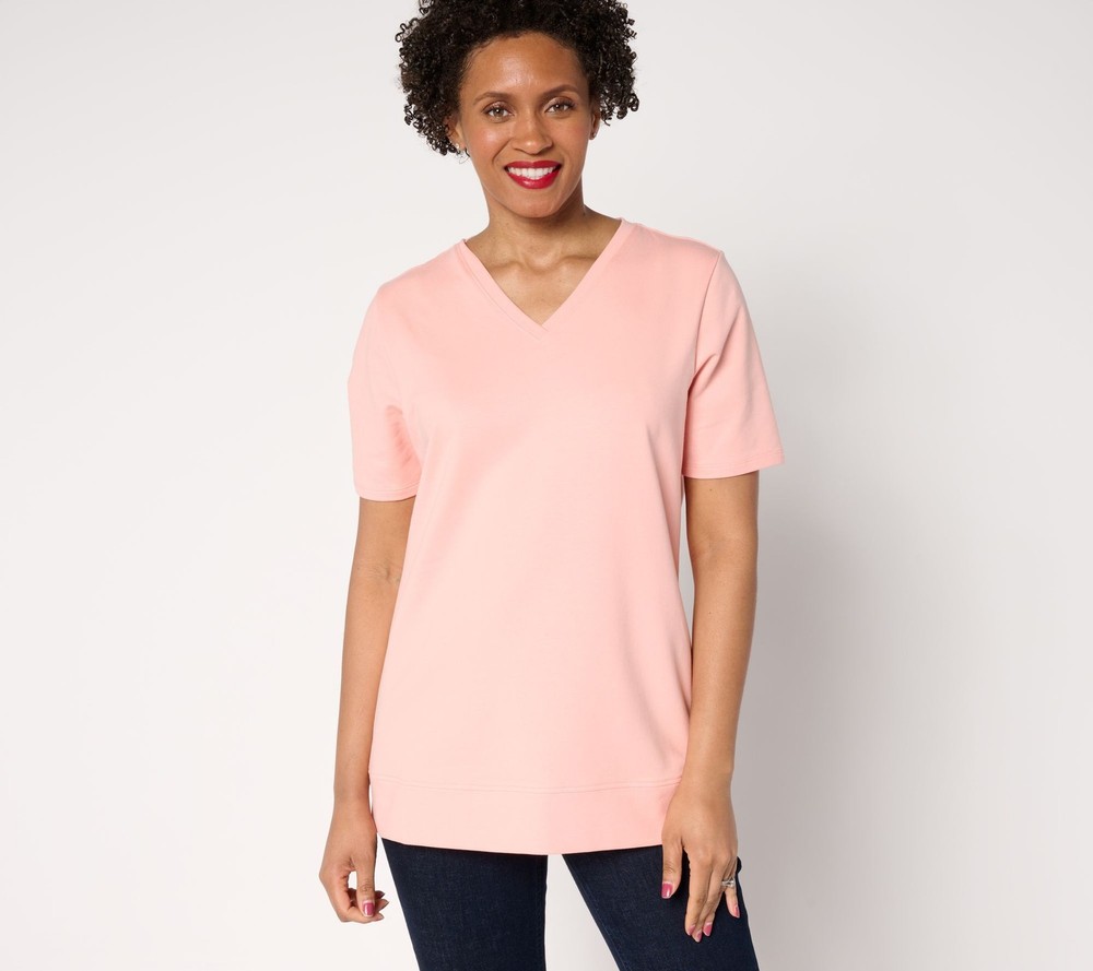 Maya J Women's Top Sz L Denim & Co. EasyWear French Terry Short Pink A685434