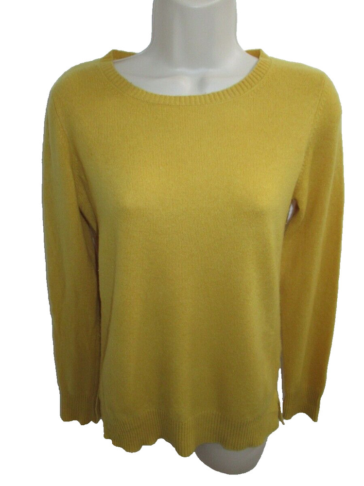 Cynthia Rowley 100% 2-ply Cashmere Mustard Yellow Crew Neck Sweater Size XS