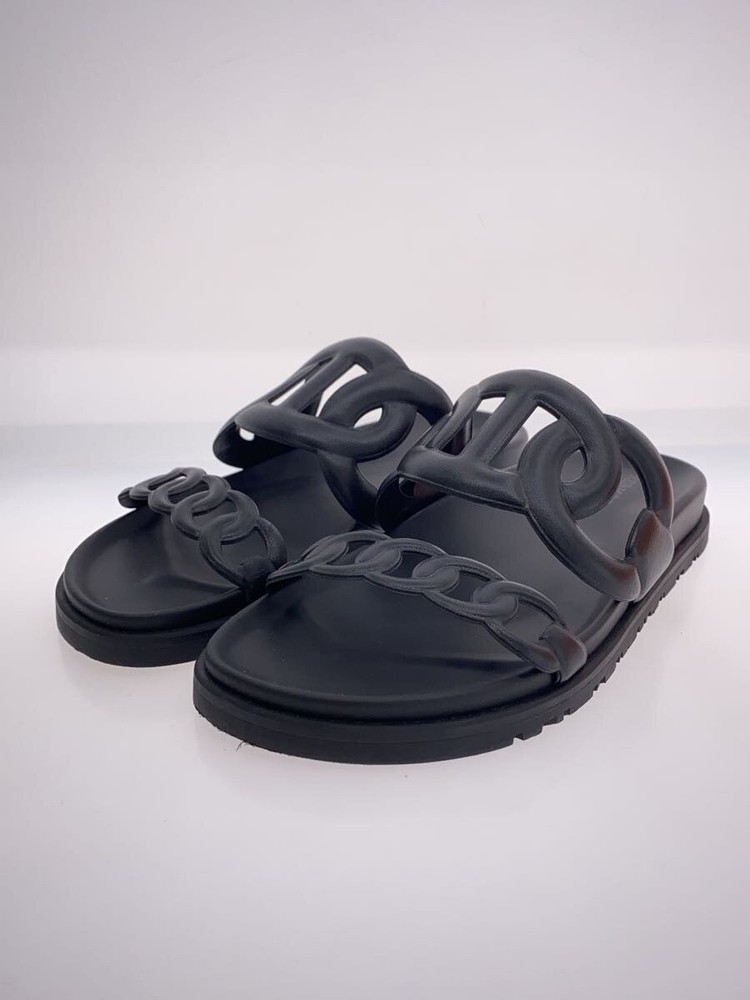 Authentic HERMES Extra Sandal Chaine d'Ancre EU 37 Black Leather F/S Used