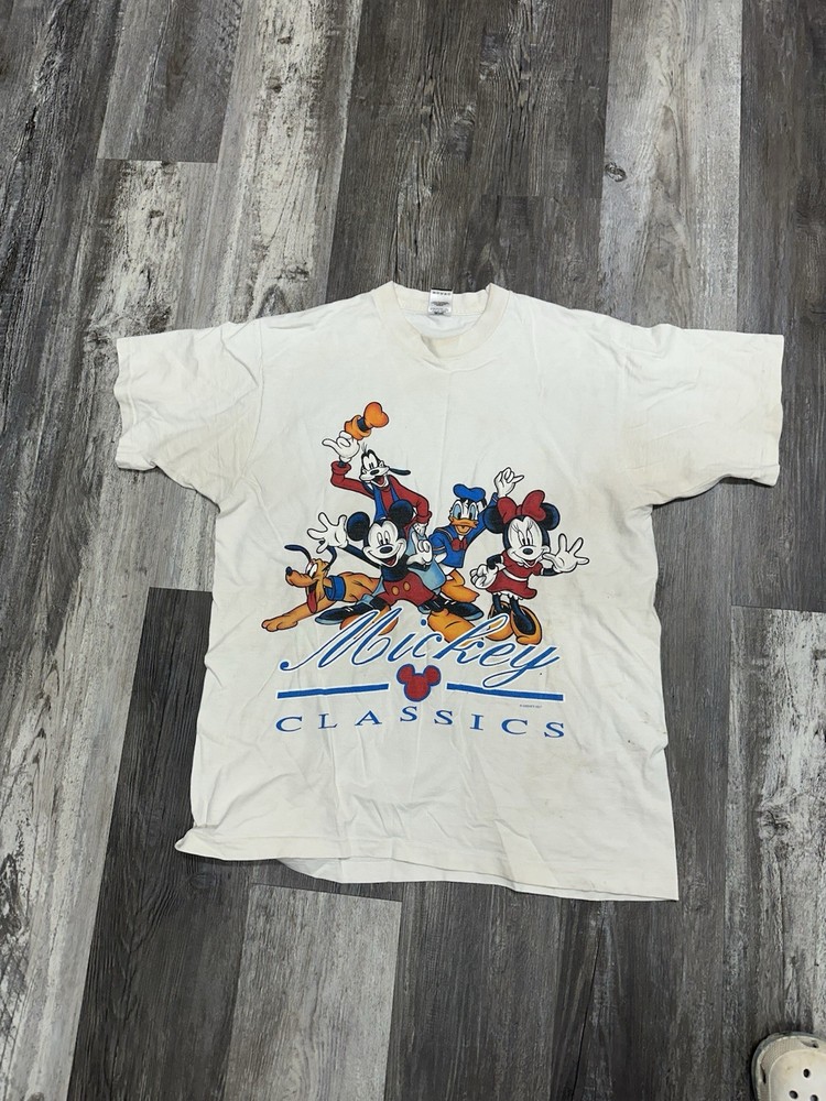 Vintage Disney T Shirt White Mickey Classic Single Stitch 90s Friends STAINED