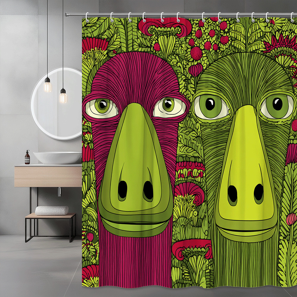 Abstract Floral Face Shower Curtain Green Pink Graphic