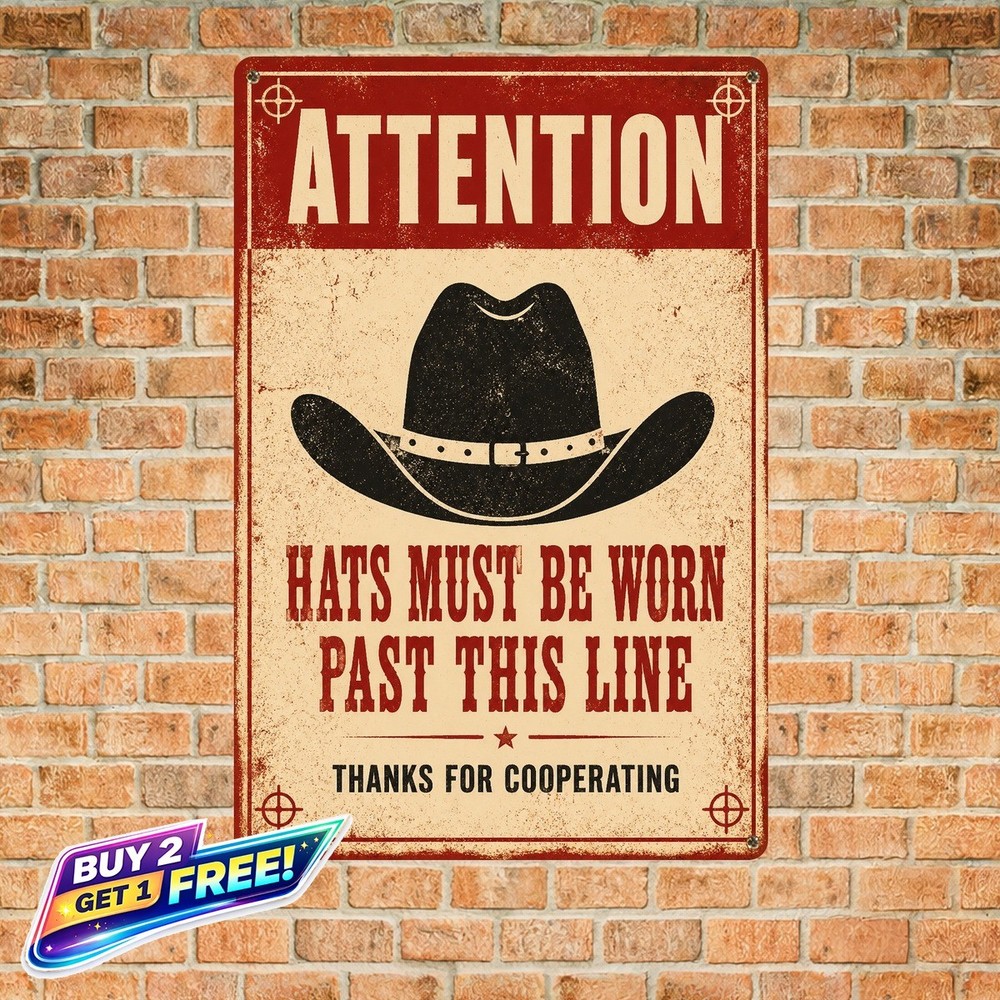 Funny Cowboy Hat Metal Wall Decor Sign Retro Western Plaque
