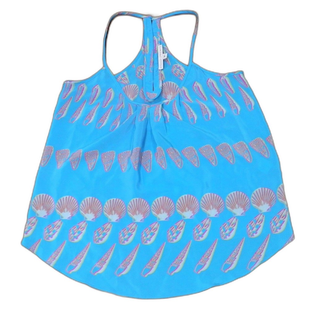 Amanda Uprichard Womens Blue Silk Ocean Seashell Tank Blouse Size P
