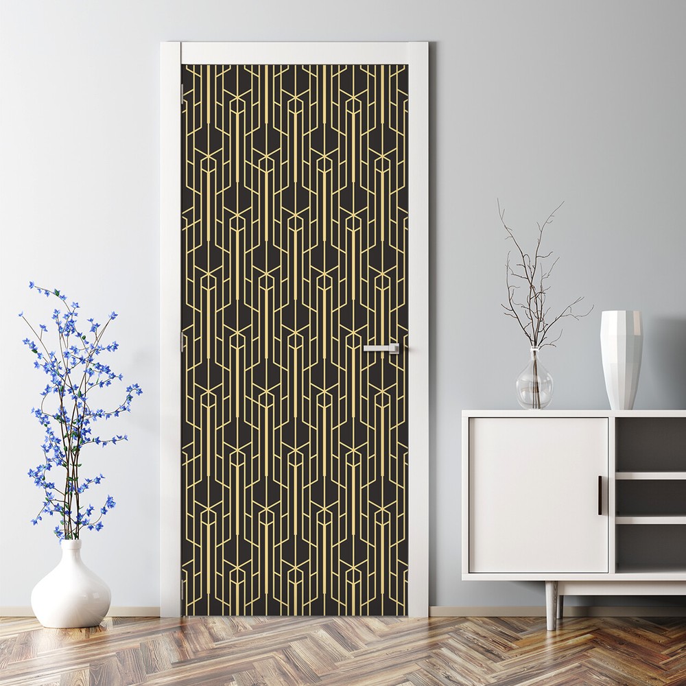 Abstract monochrome Bubble Free Door sticker golden and black Decal traditional